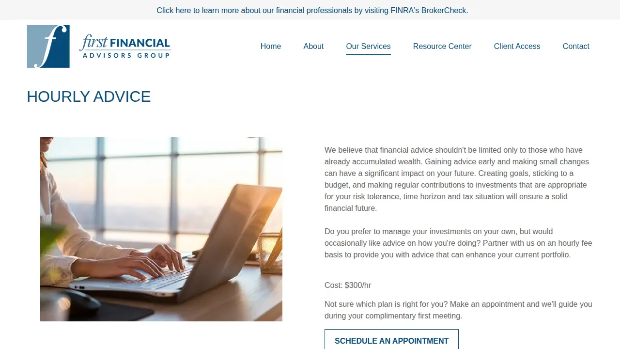 First Financial Advisors Group page