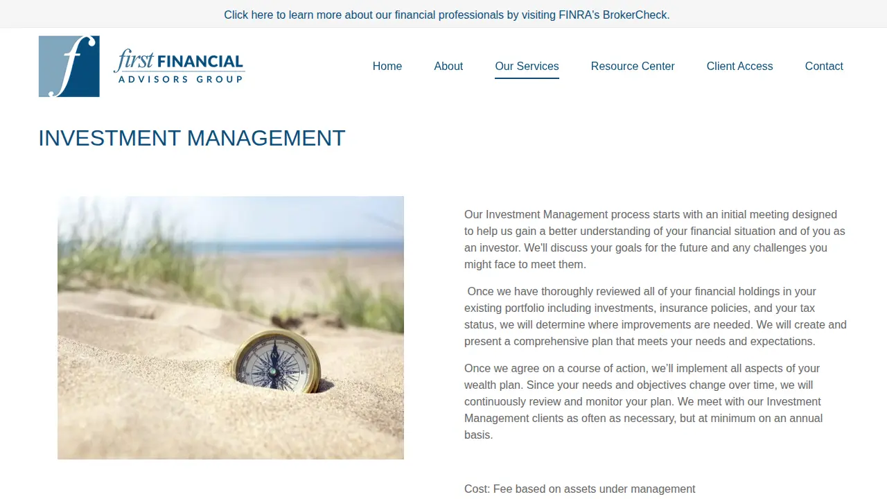 First Financial Advisors Group page