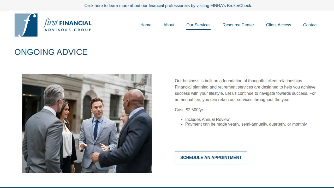 First Financial Advisors Group page