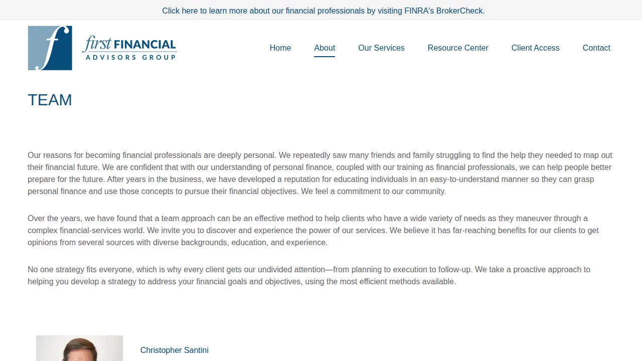 First Financial Advisors Group page