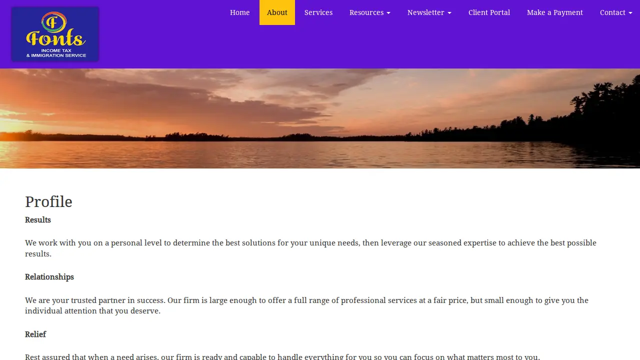 Fonts Income Tax & Immigration Service page