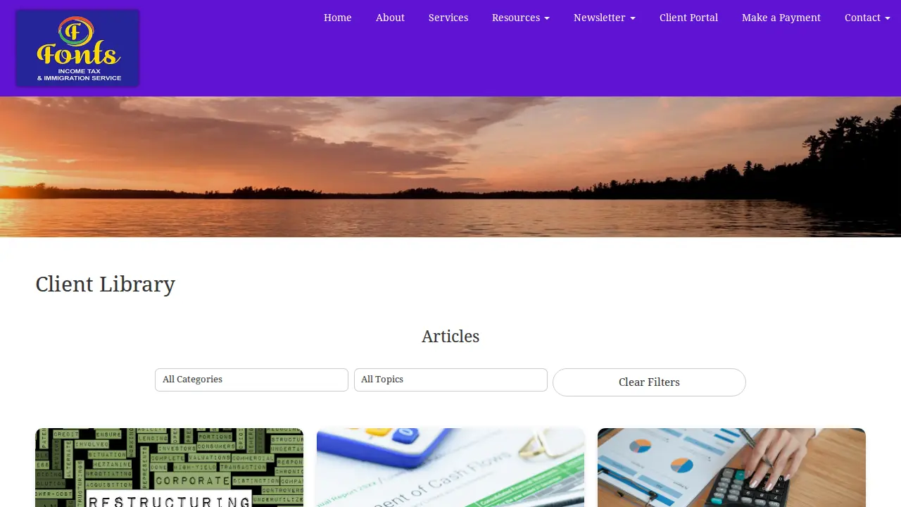 Fonts Income Tax & Immigration Service page
