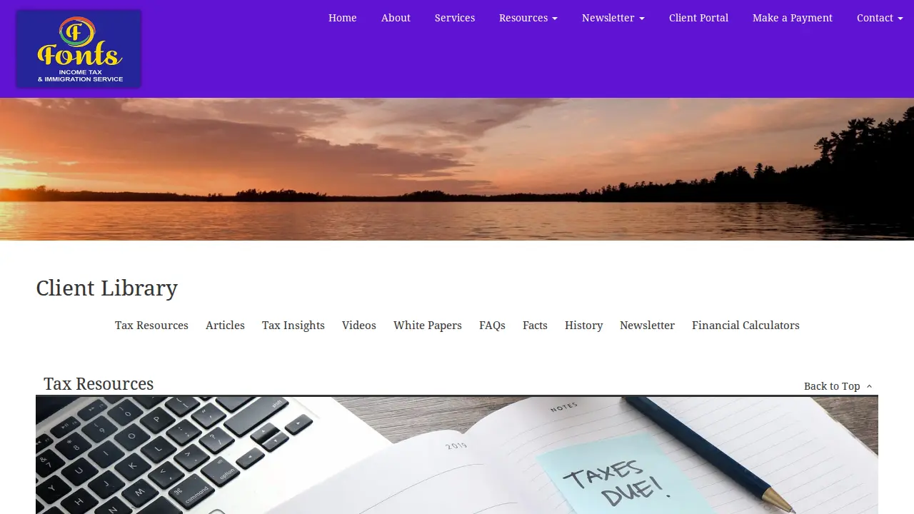 Fonts Income Tax & Immigration Service page