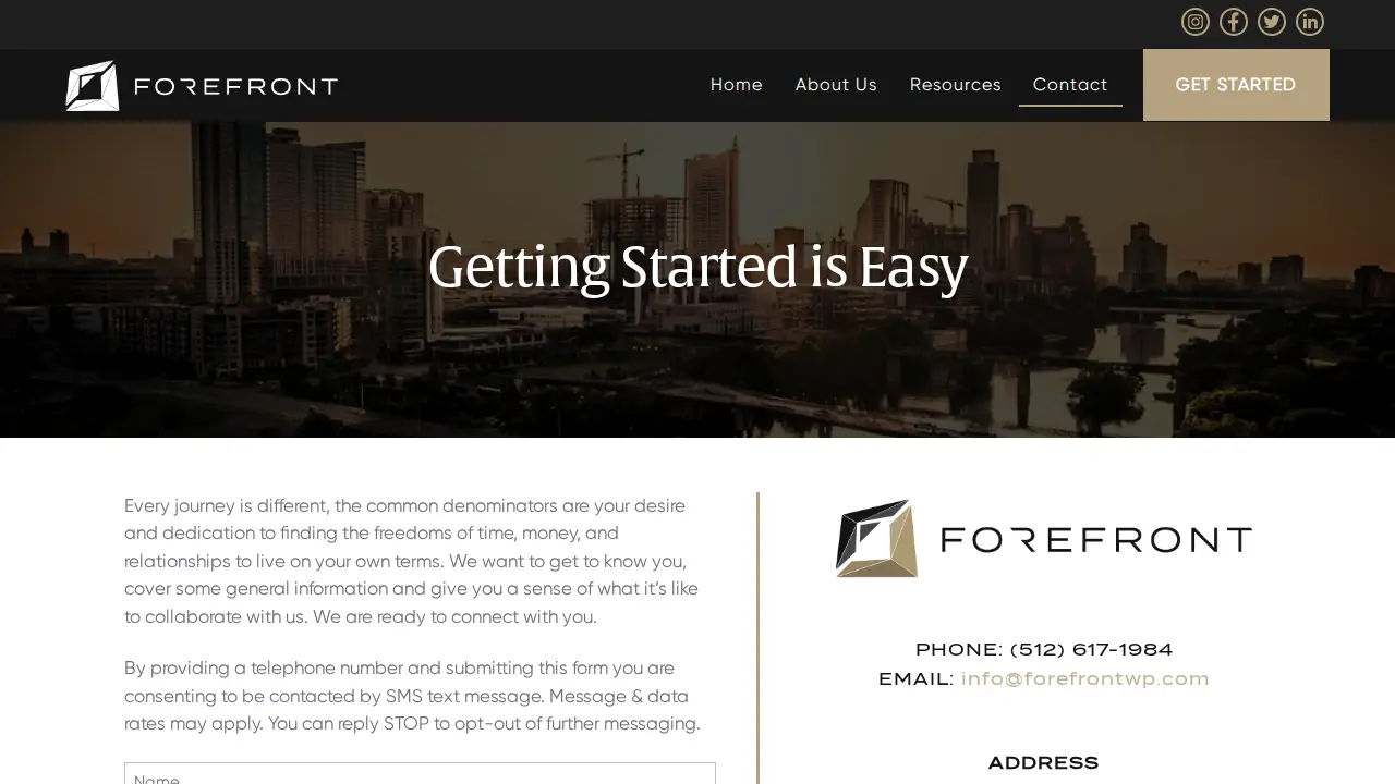Forefront Wealth Partners page