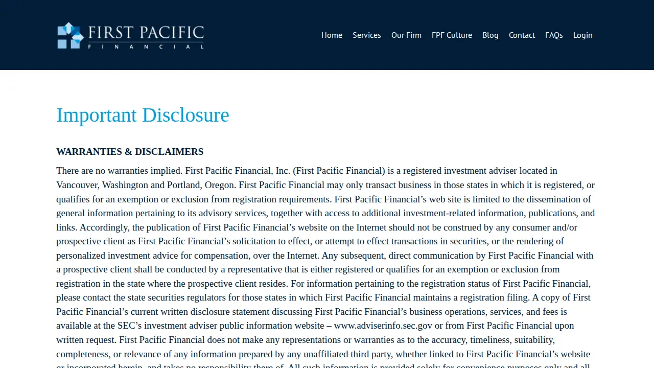 First Pacific Financial page
