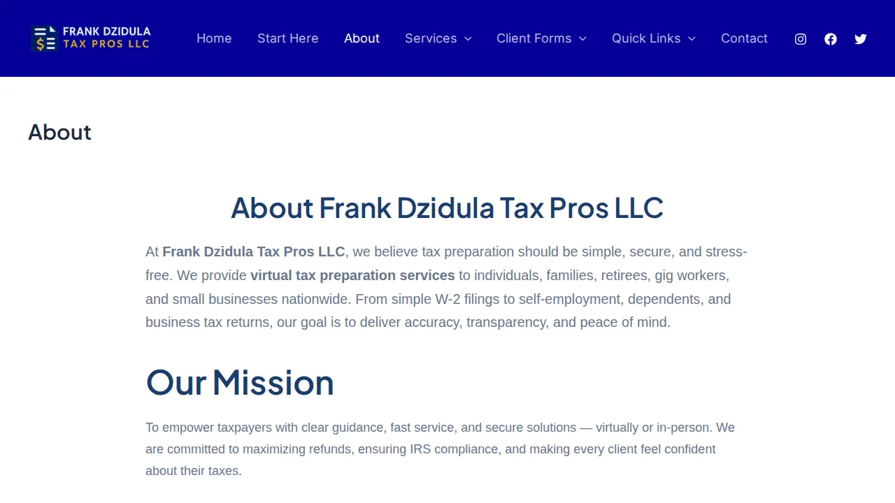 Frank Dzidula Tax Pros LLC page