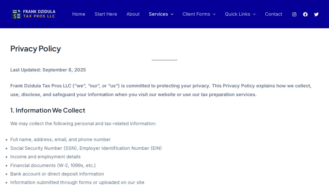 Frank Dzidula Tax Pros LLC page