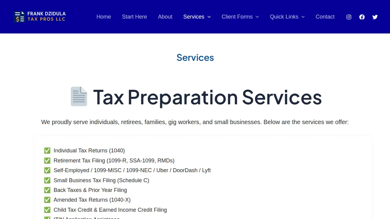 Frank Dzidula Tax Pros LLC page