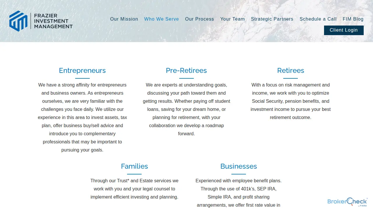 Frazier Investment Management page