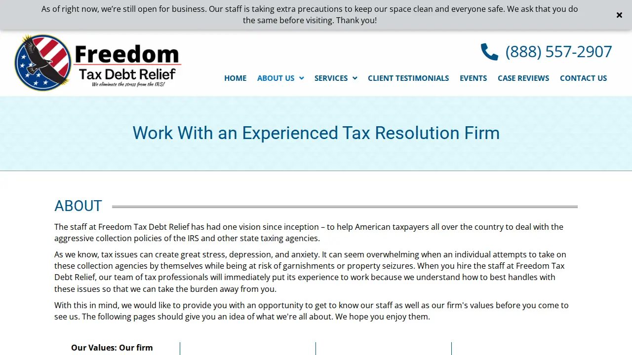 Freedom Tax Debt Relief page