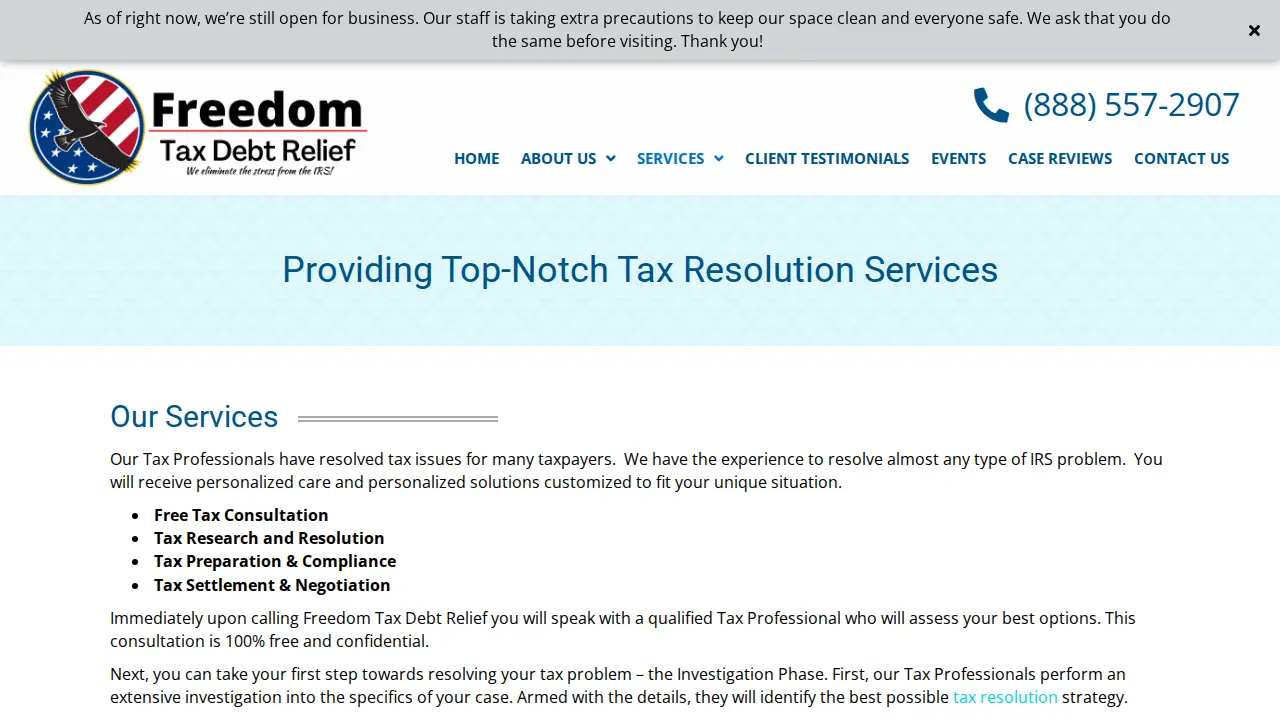 Freedom Tax Debt Relief page