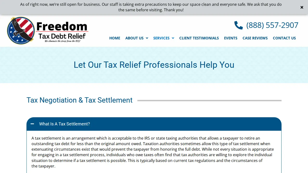 Freedom Tax Debt Relief page