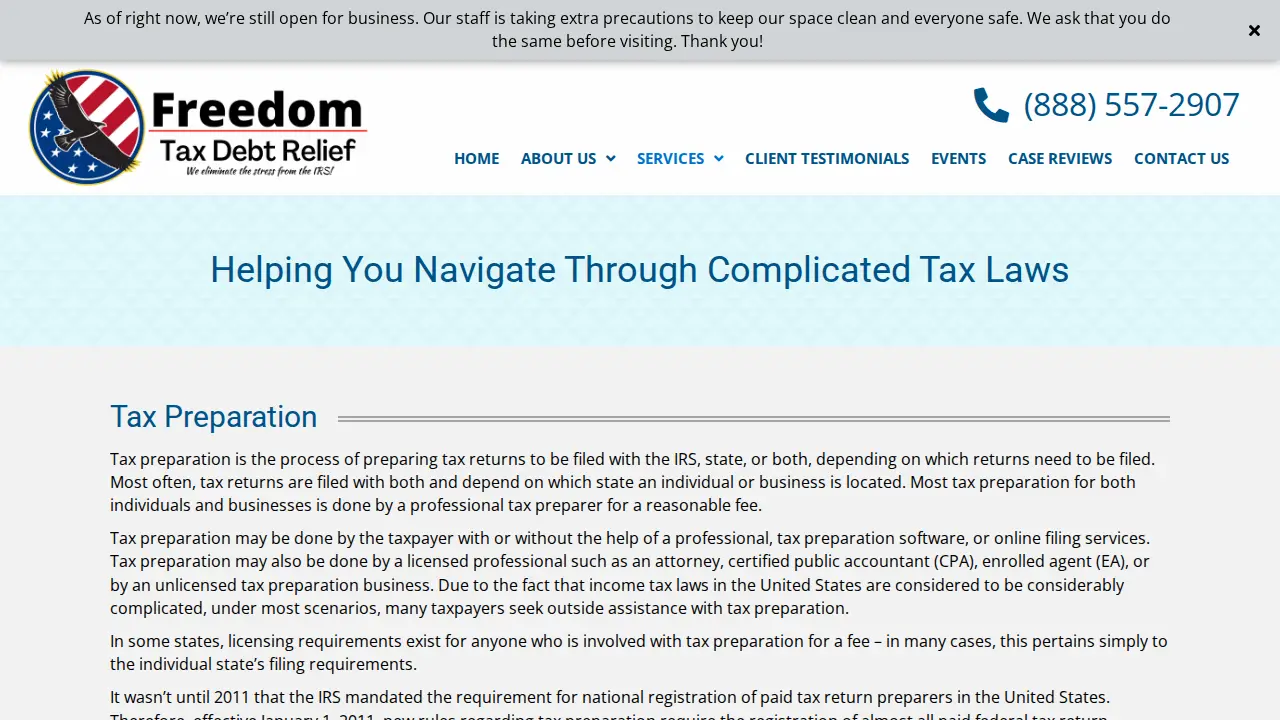 Freedom Tax Debt Relief page