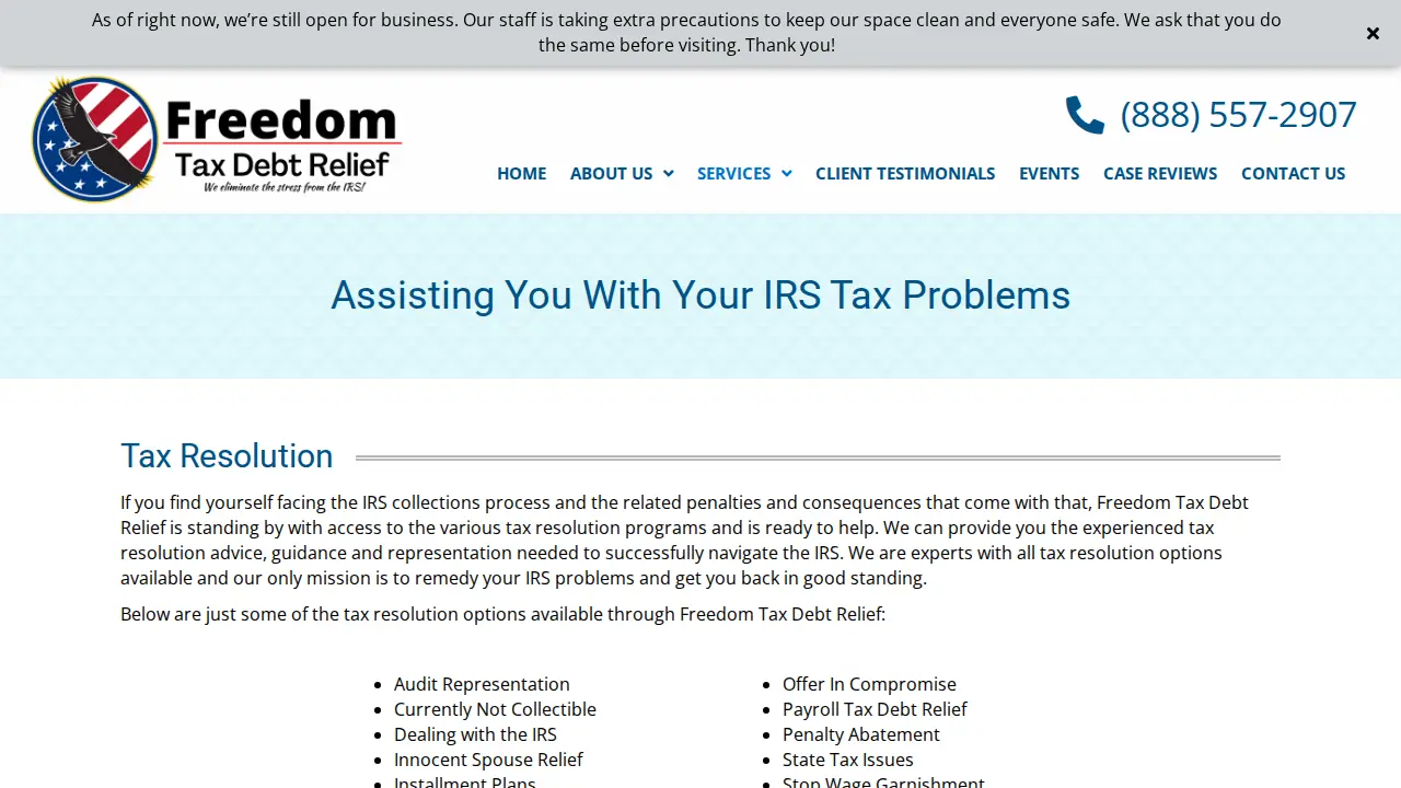 Freedom Tax Debt Relief page