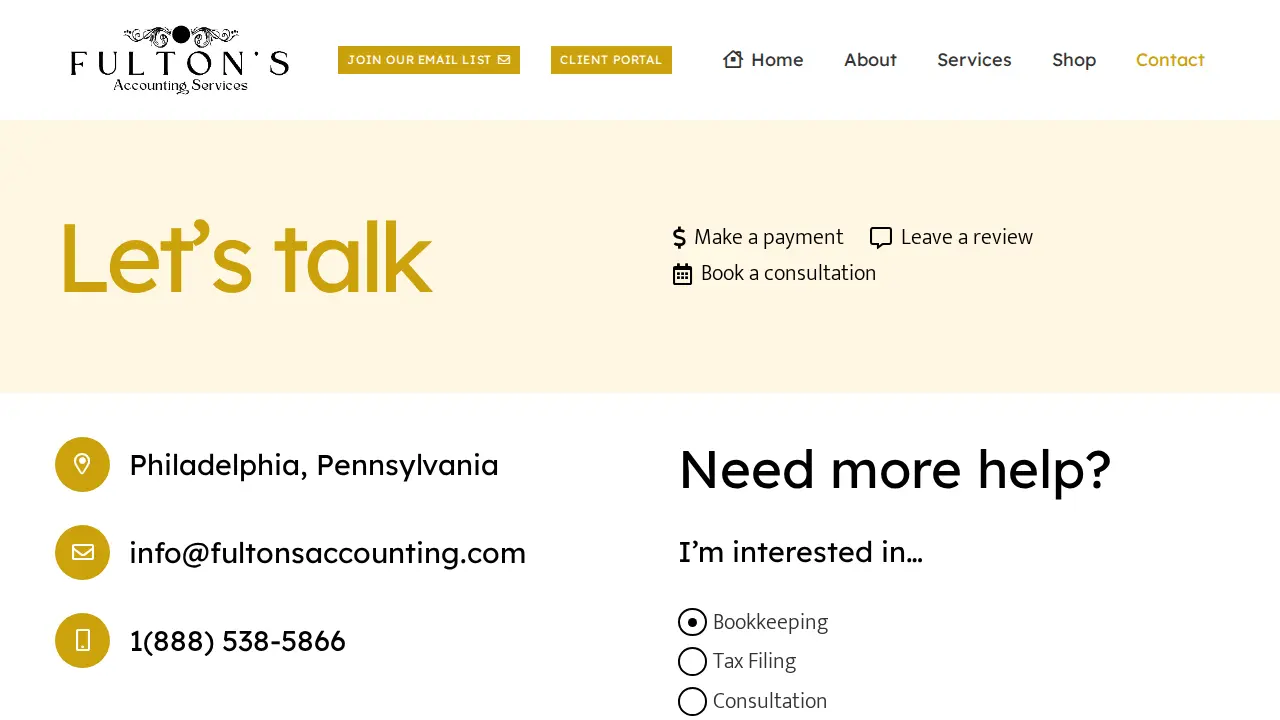 Fulton’s Accounting Services page