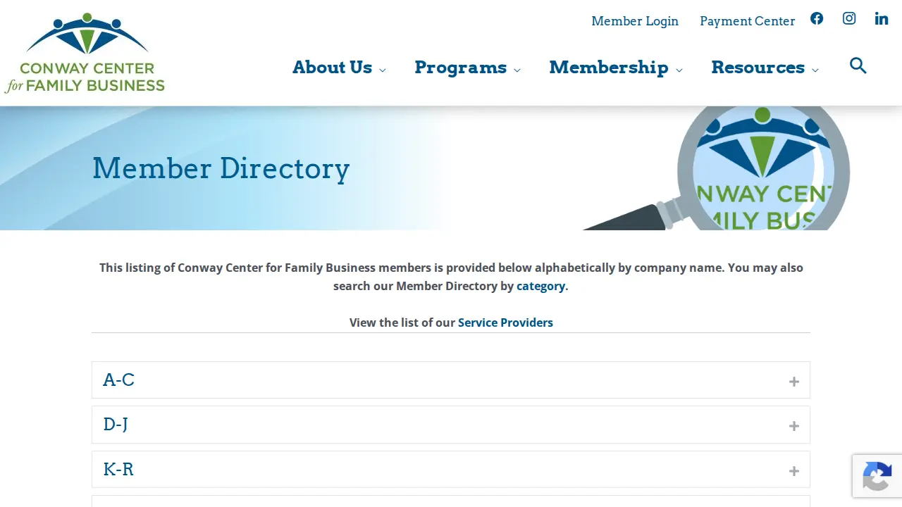 Conway Center for Family Business page