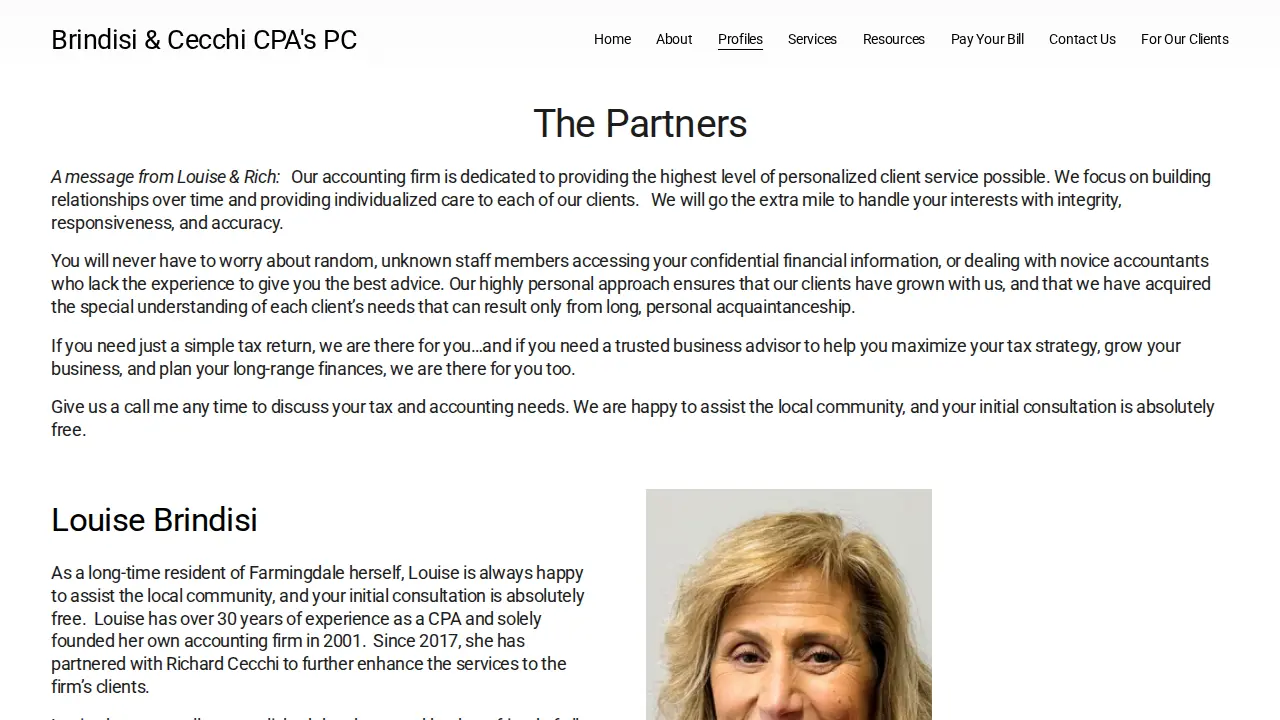 Louise Brindisi, CPA PC page