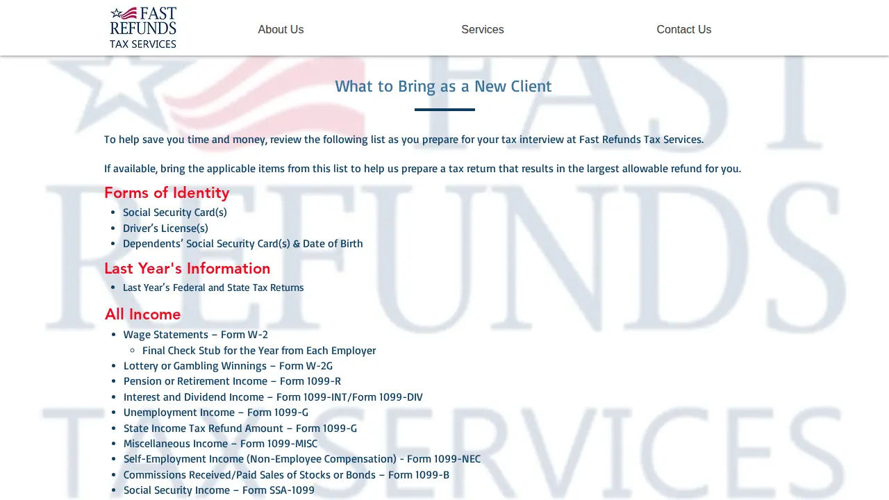 Tax Preperation page