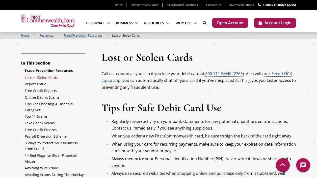 First Commonwealth Bank page