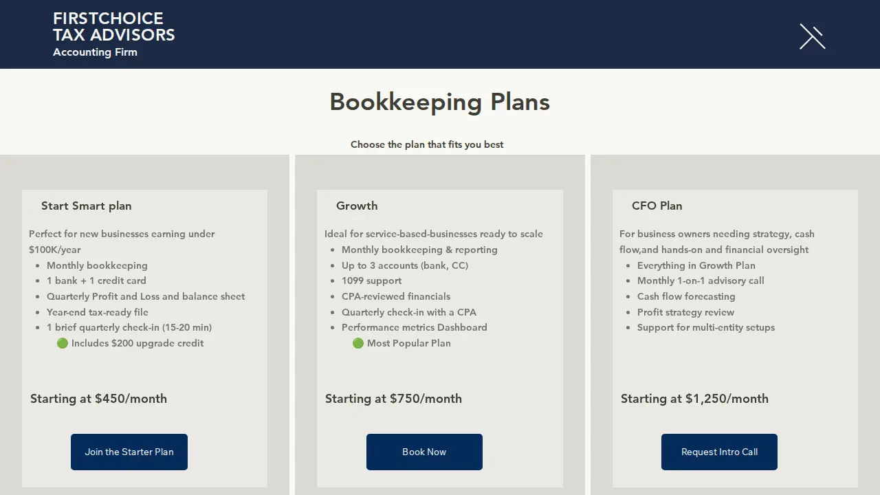 FirstChoice Tax Advisors page