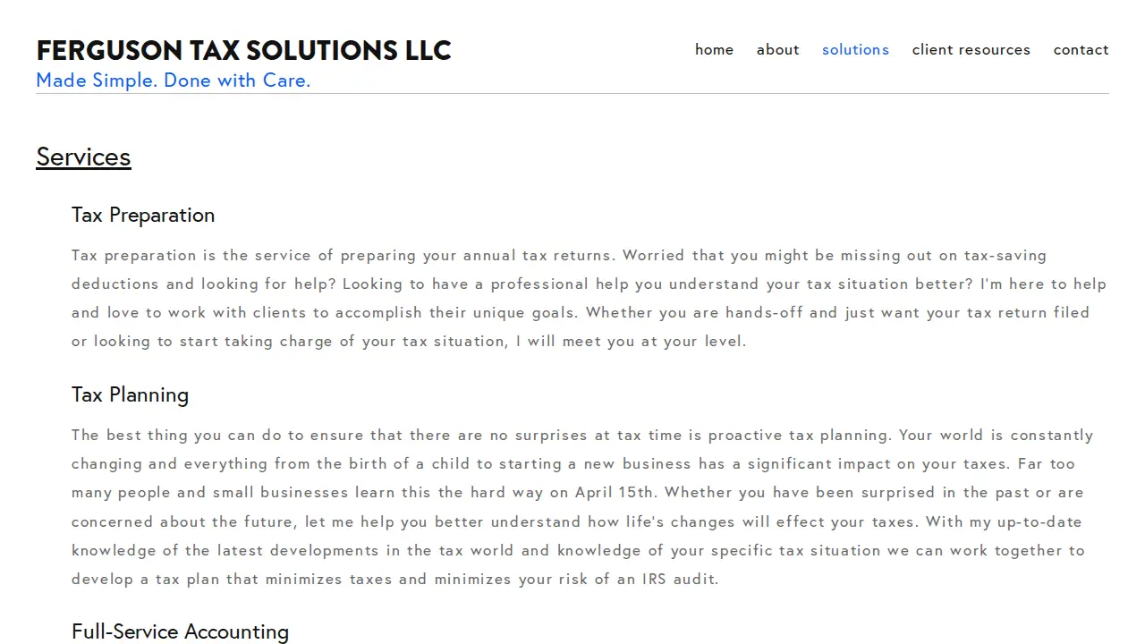 Ferguson Tax Solutions LLC page