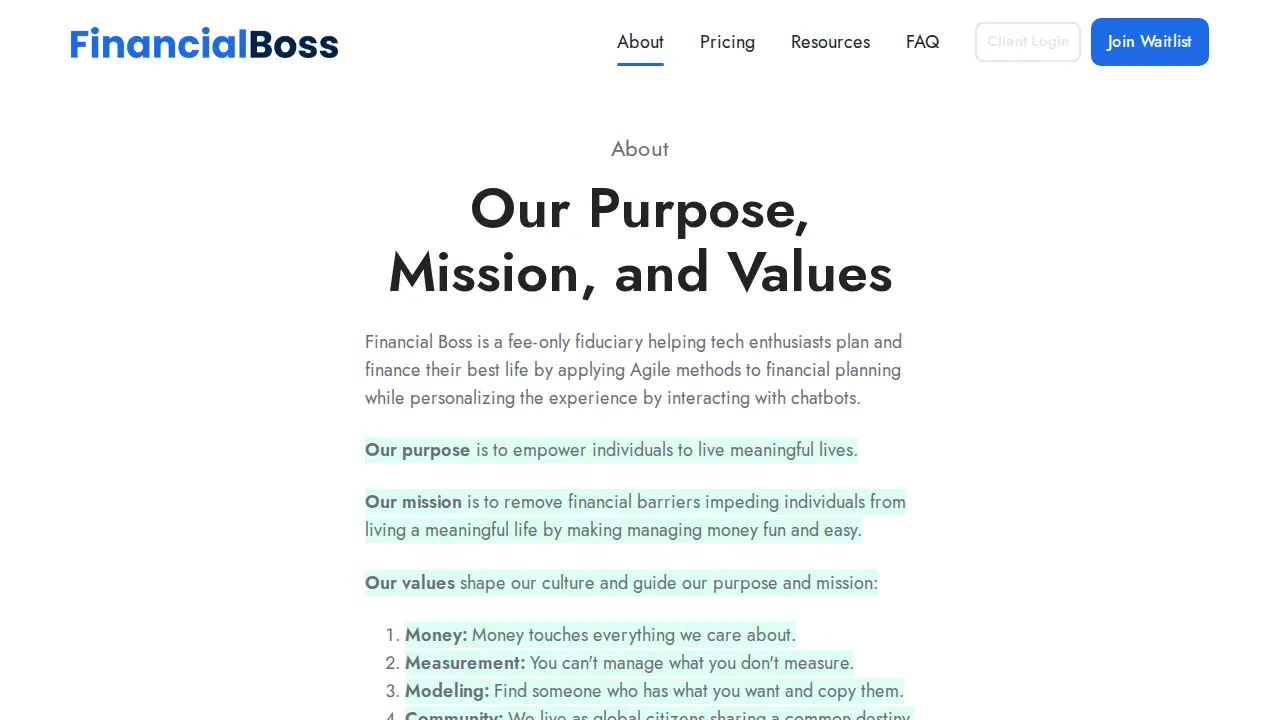 Financial Boss page