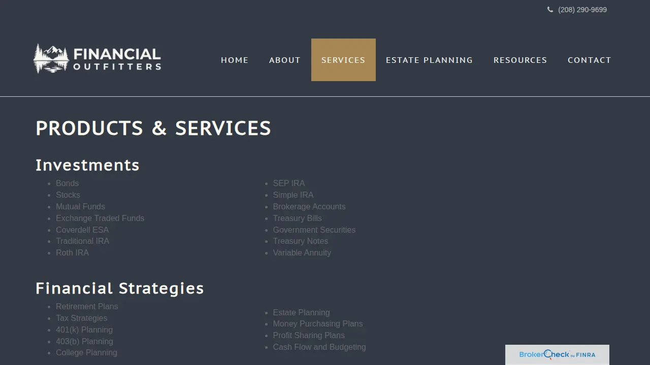 Financial Outfitters page