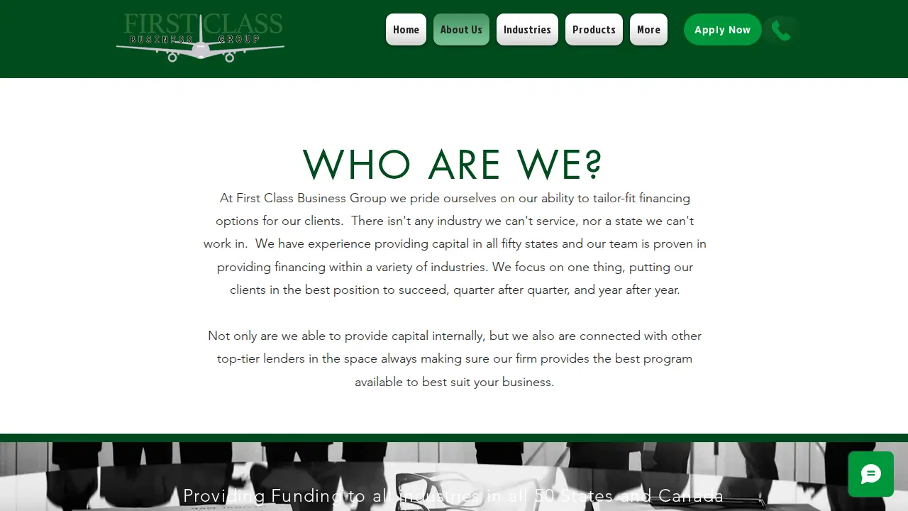 First Class Business Group page