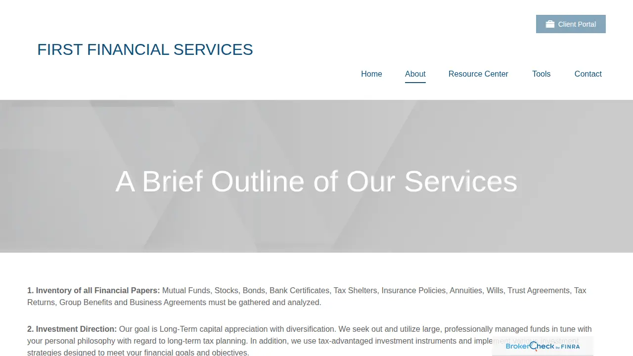 First Financial Services page