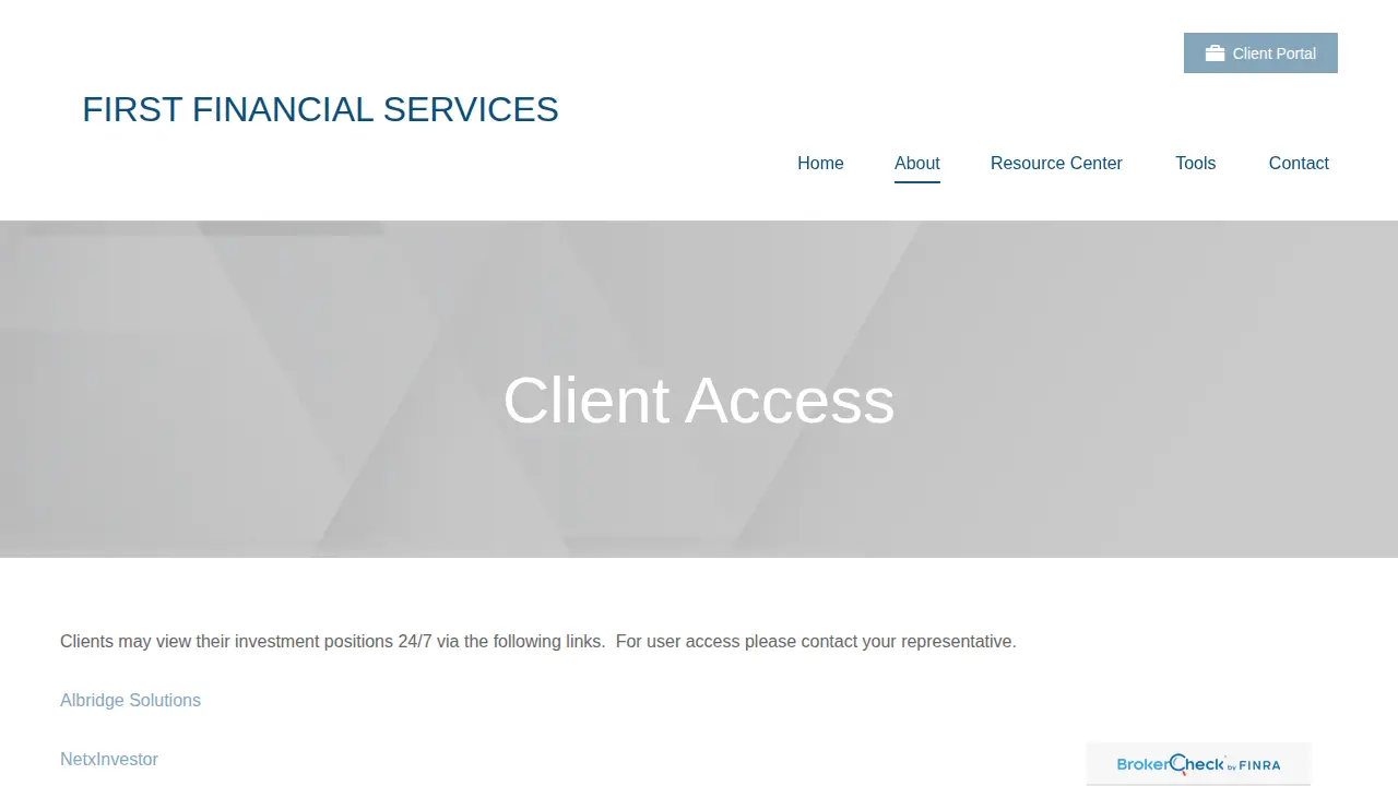 First Financial Services page