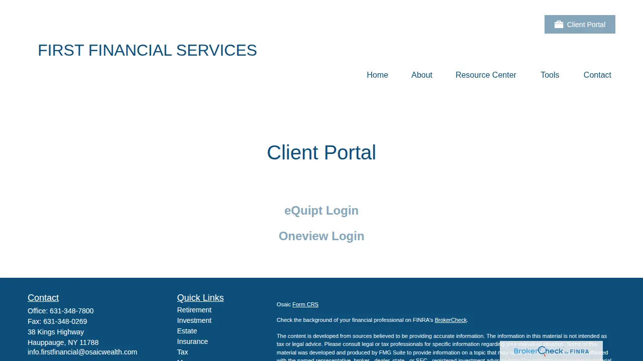First Financial Services page