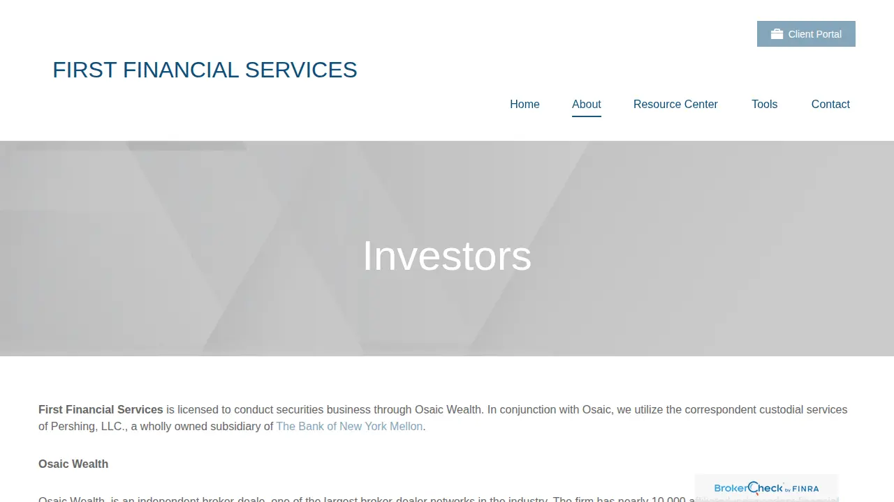 First Financial Services page