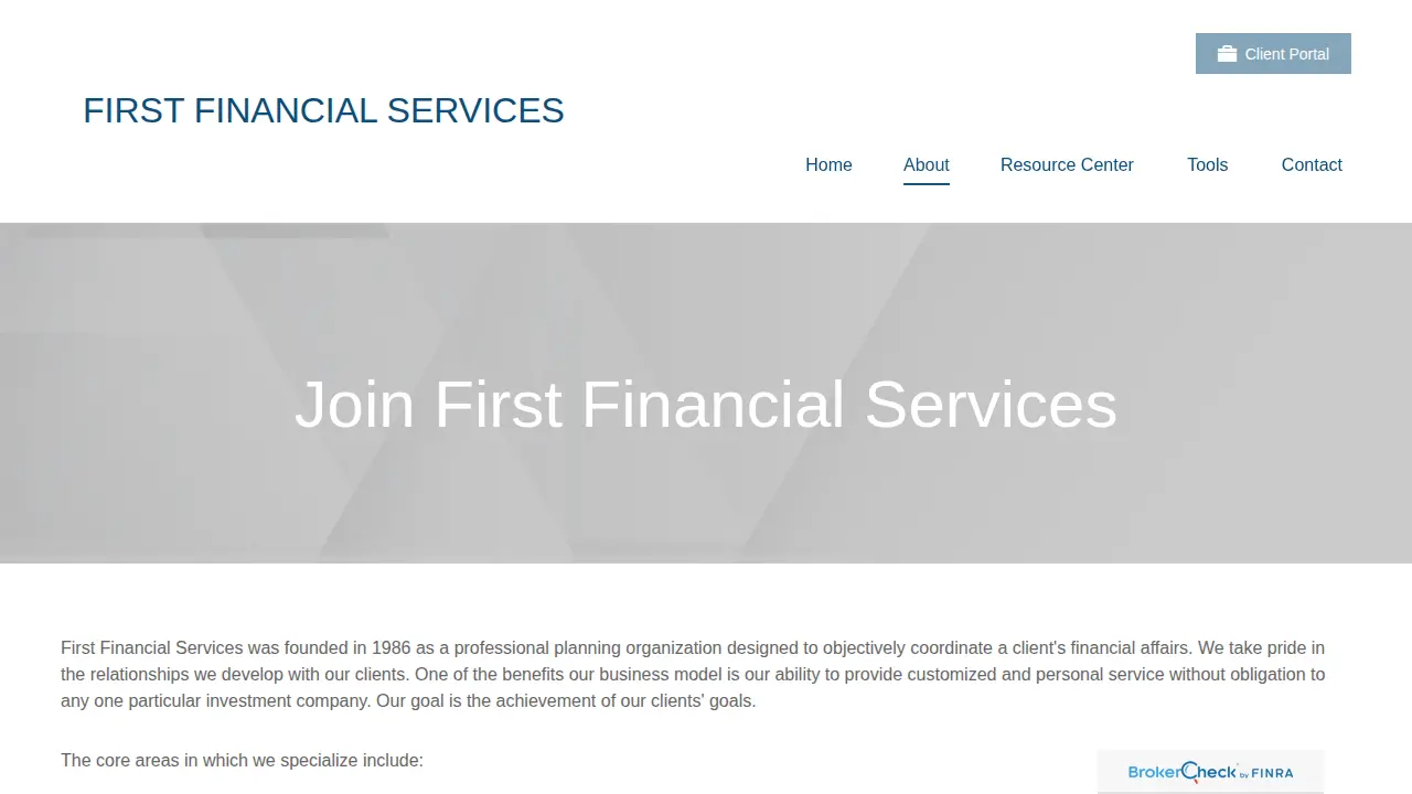 First Financial Services page