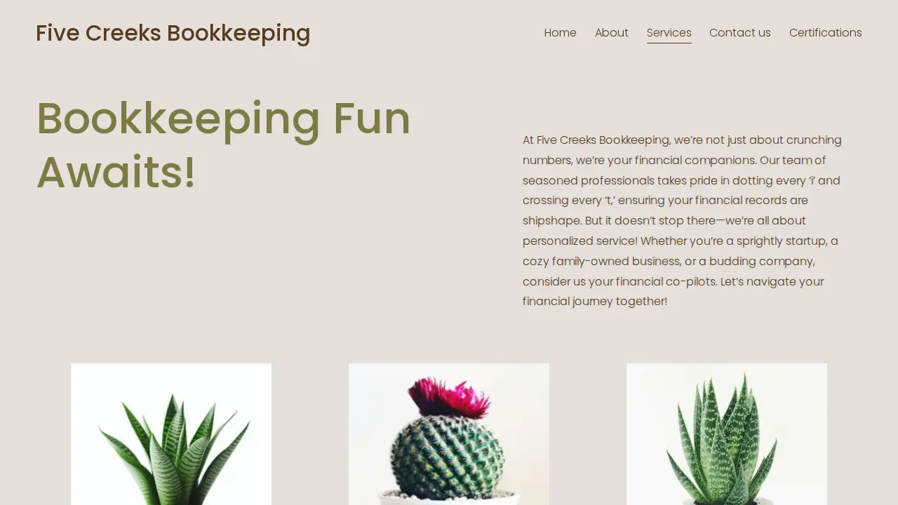 Five Creeks Bookkeeping page
