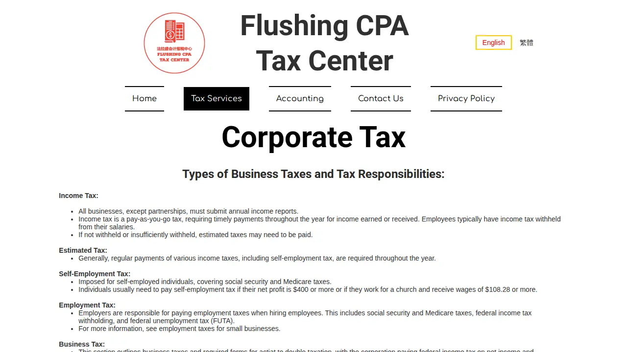 Flushing CPA Tax Center 法拉盛会计报税中心 page