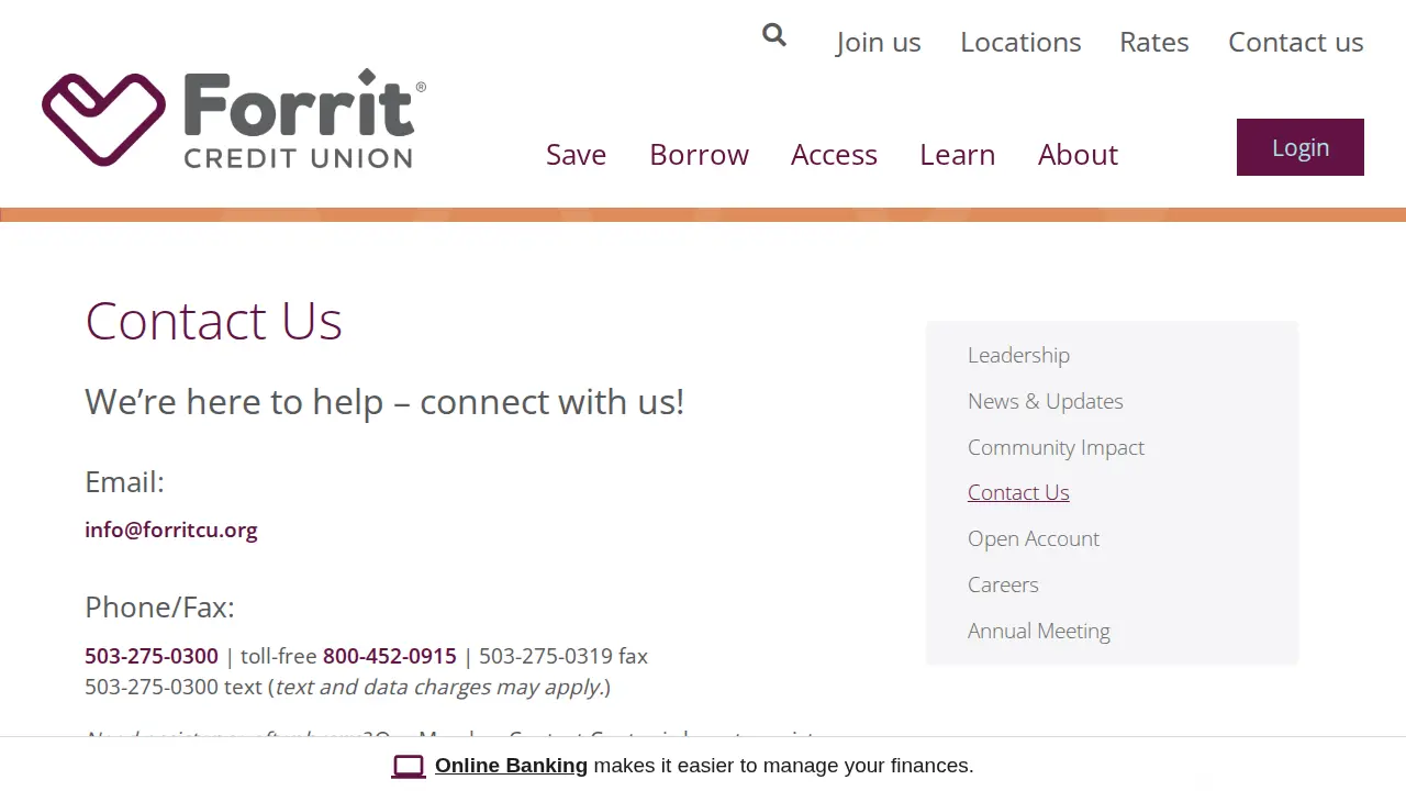 Forrit Credit Union page
