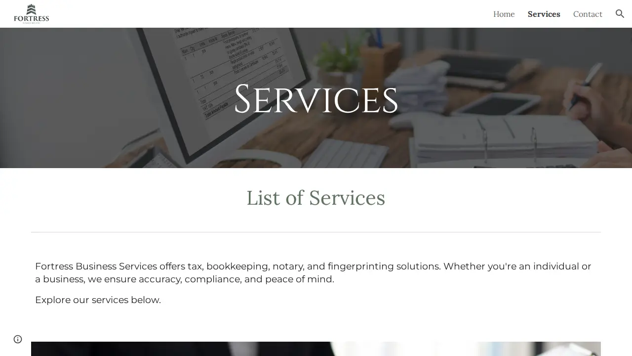 Fortress Business Services page