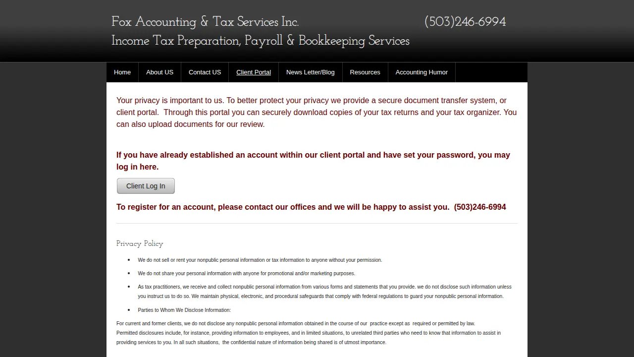 Fox Accounting & Tax Services, Inc. page