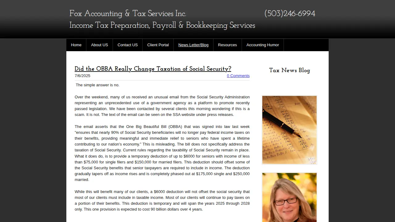 Fox Accounting & Tax Services, Inc. page