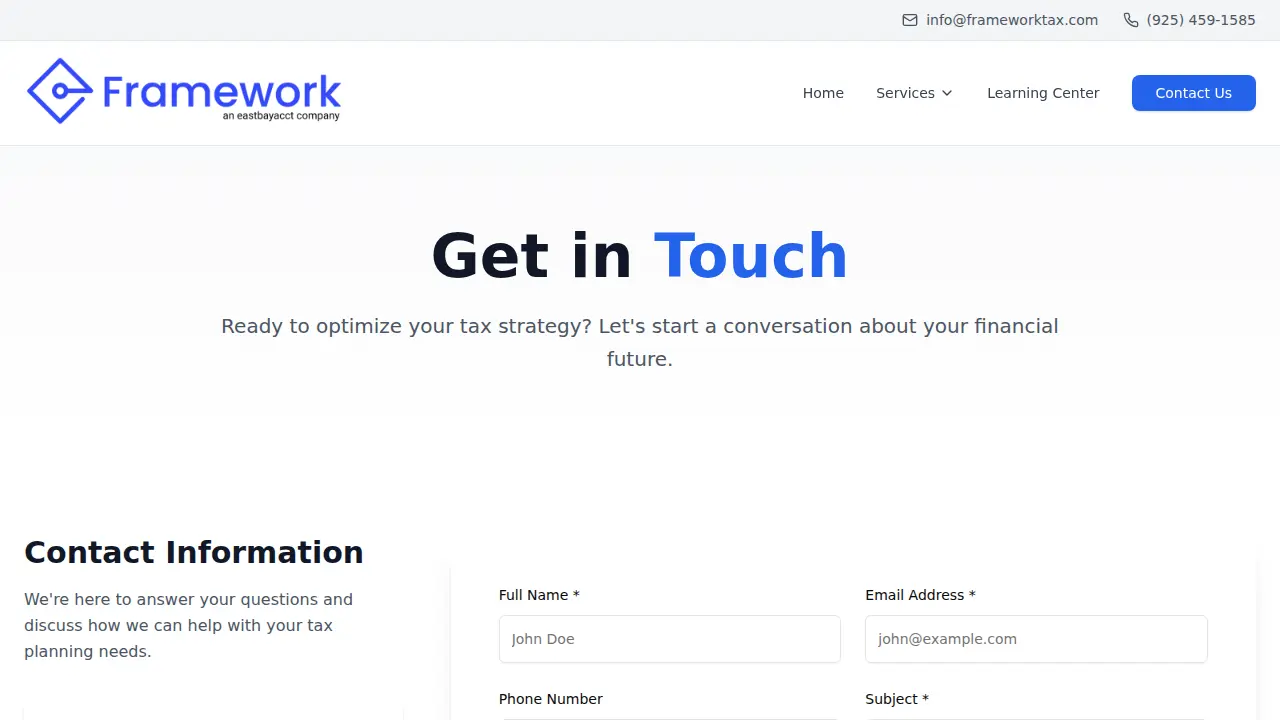 Framework Tax & Accounting page