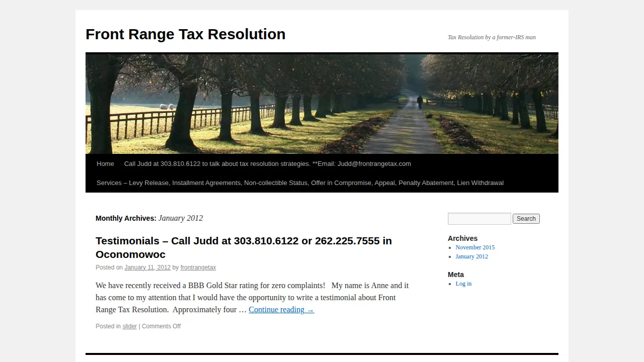 Front Range Tax Resolution page