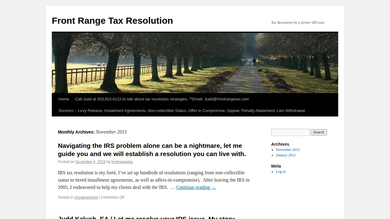 Front Range Tax Resolution page