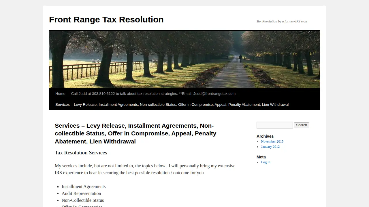 Front Range Tax Resolution page