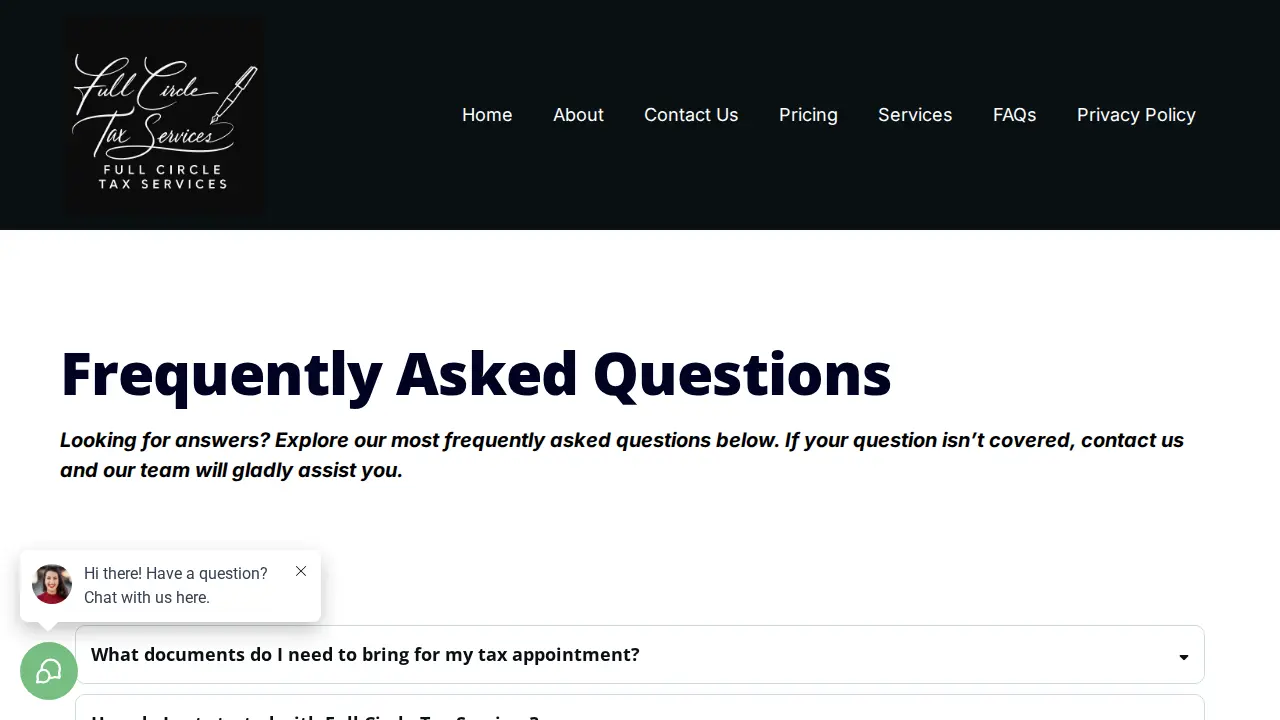 Full Circle Tax Services page