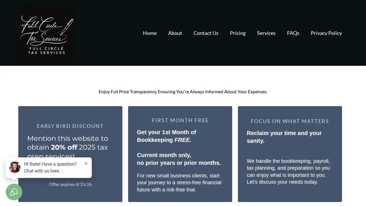 Full Circle Tax Services page