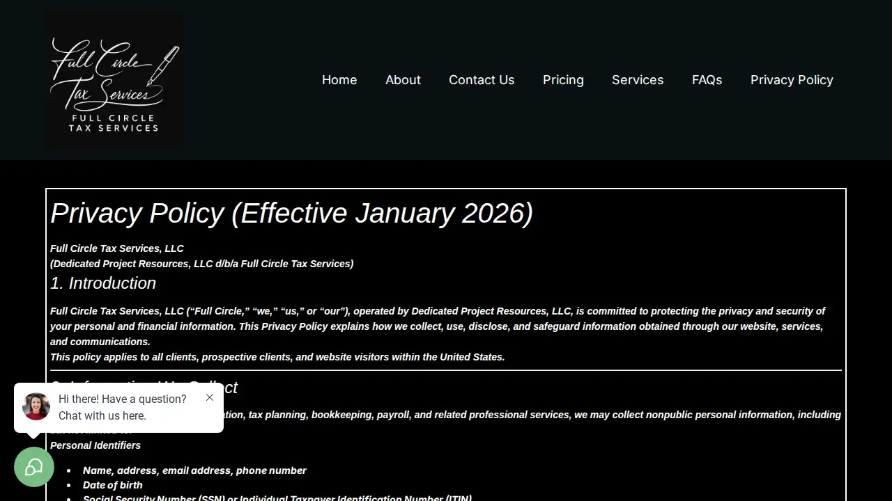 Full Circle Tax Services page