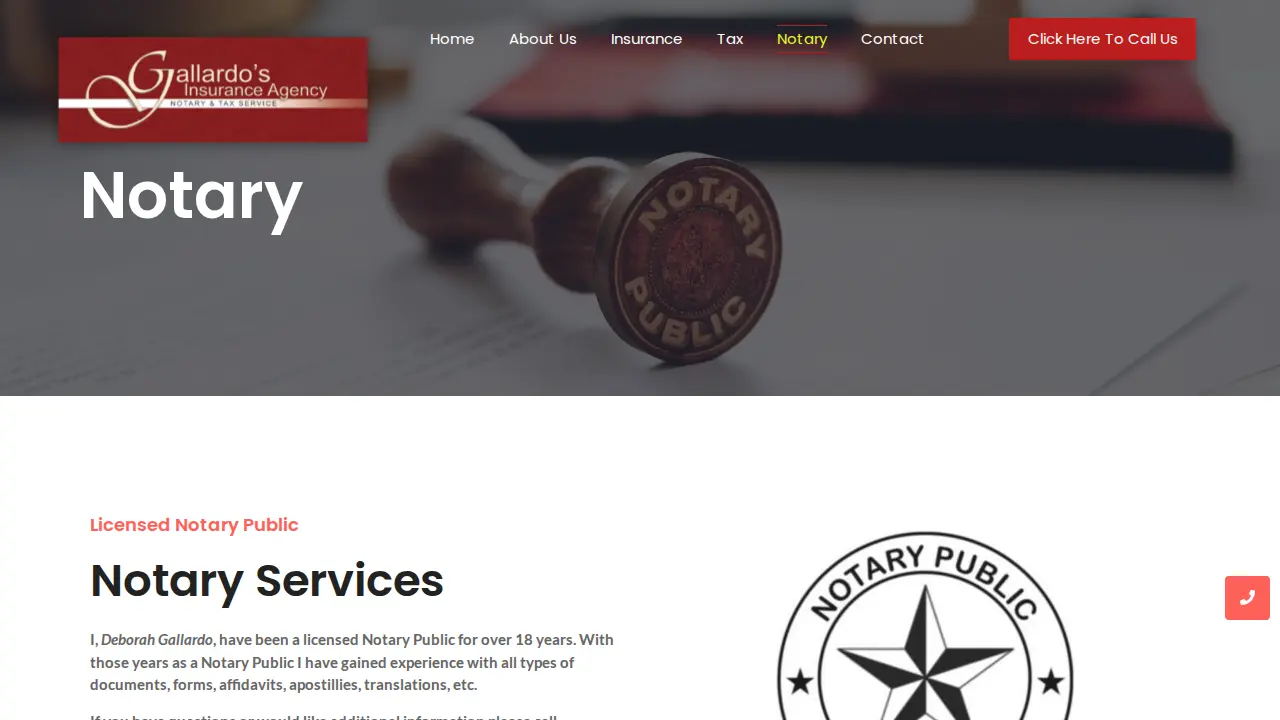Gallardo's Insurance Agency Notary & Tax Service page