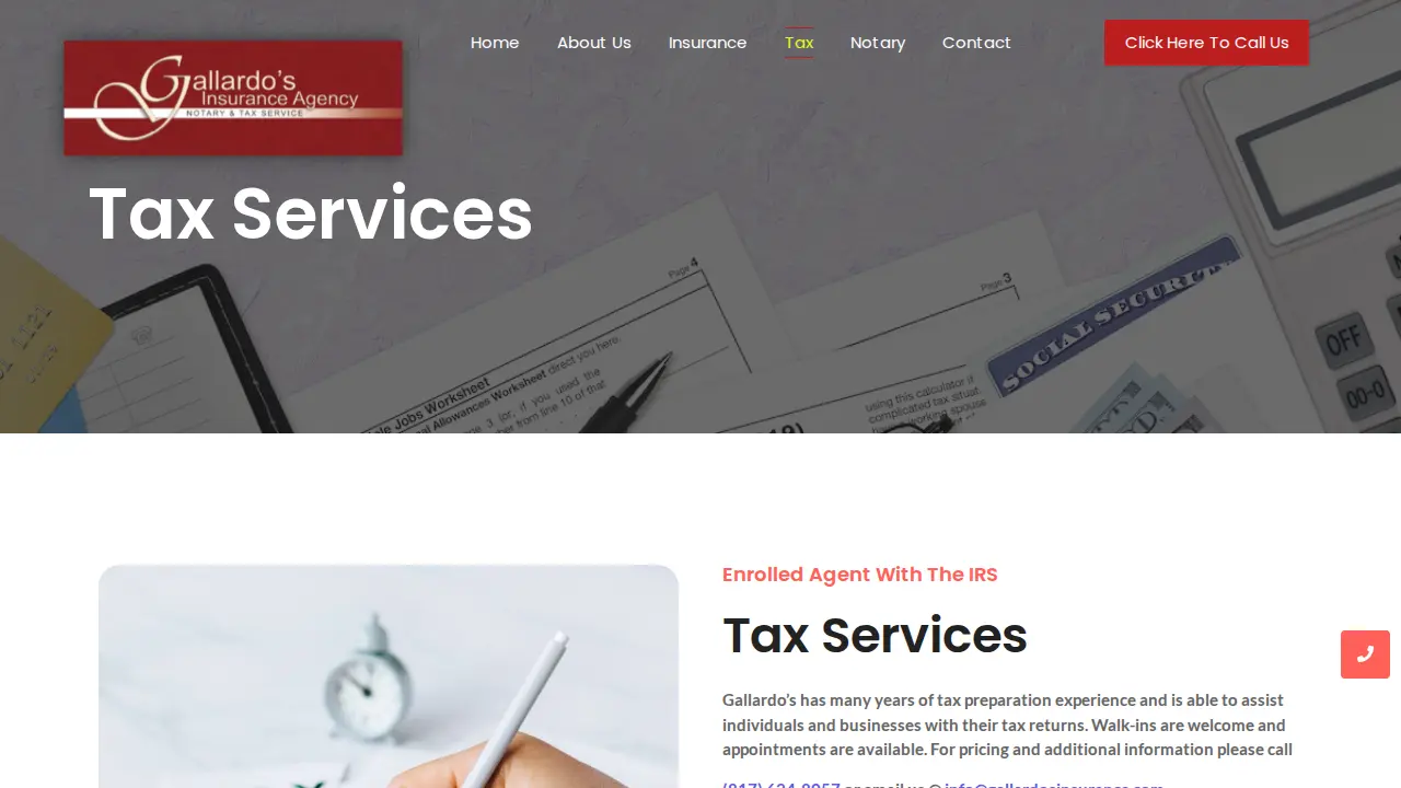 Gallardo's Insurance Agency Notary & Tax Service page
