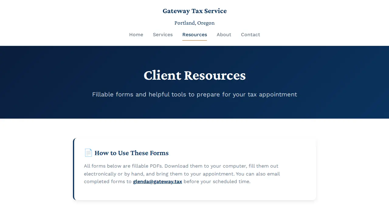 Gateway Tax Service page