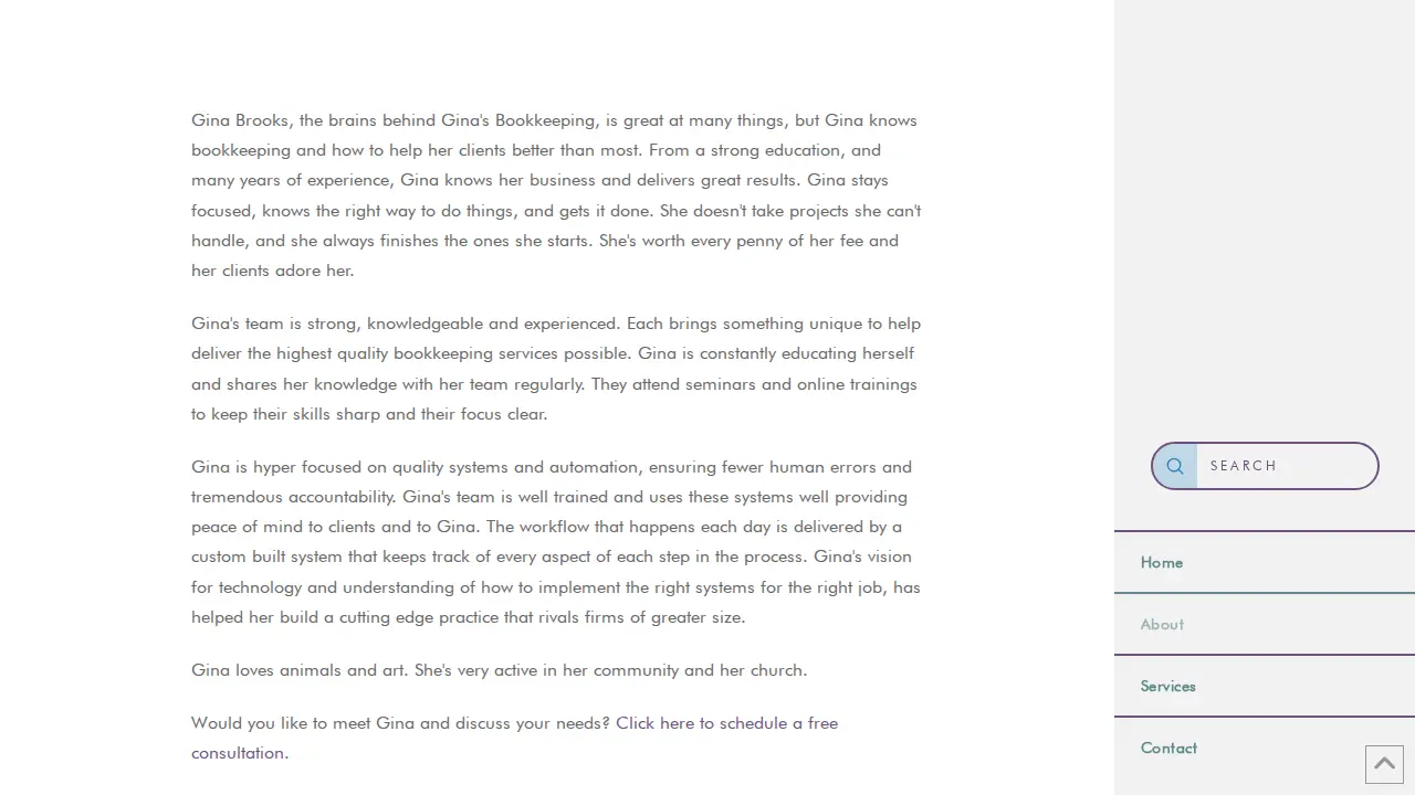 Gina's Bookkeeping Service page